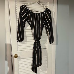 Black and white striped off the shoulder romper